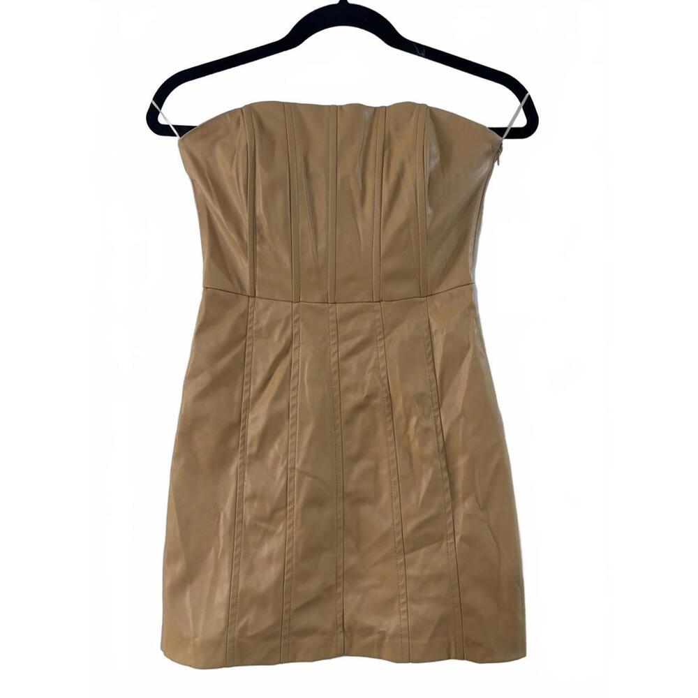 ZARA Faux Leather Strapless Mini Dress – Camel/Tan – Size S